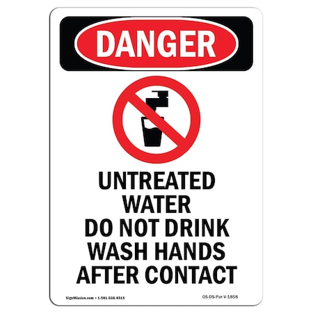 Signmission OSHA Danger Sign, Untreated Water Do, 18in X 12in Decal, 12" W, 18" L, Portrait, Untreated Water Do OS-DS-D-1218-V-1858